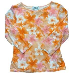 Orange 3/4‑Sleeve Floral Top 🌺 Soft Stretchy Everyday Style 🧡 Size M